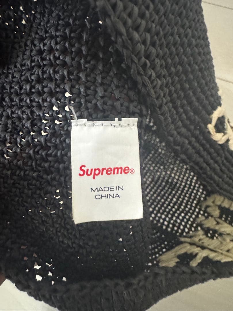Supreme バケットハット 黒 ストローハット