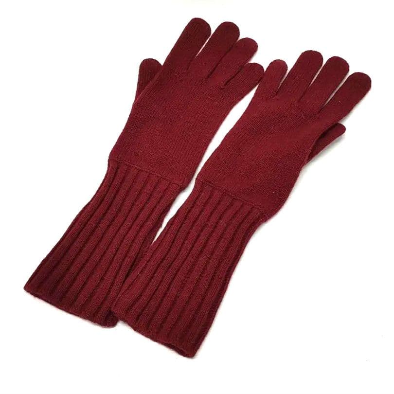 美品 HERMES カシミヤ手袋 赤 ロング丈 全長37.5 手囲い21 d01