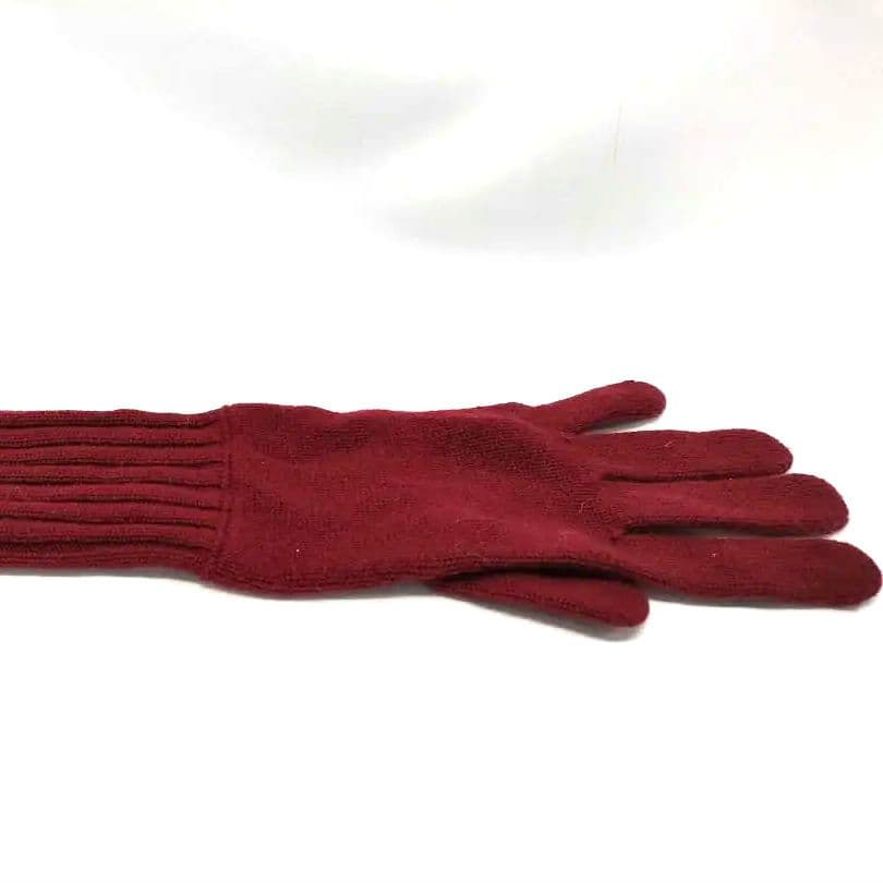 美品 HERMES カシミヤ手袋 赤 ロング丈 全長37.5 手囲い21 d01