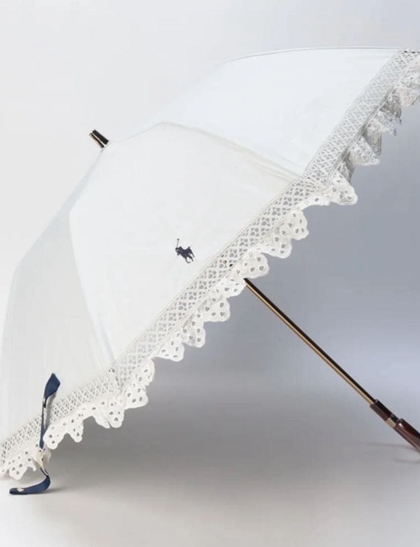 新品★ポロラルフローレン楽折★晴雨兼用★ 遮光 遮熱 UV ★エンブフリル白