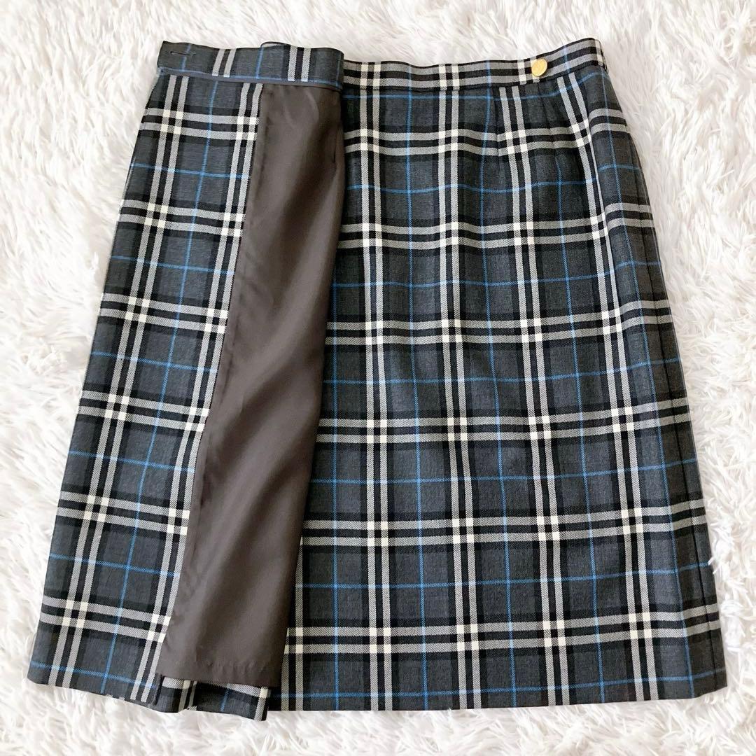 BURBERRY 15号 ラップスカート ノバチェック タイト 金ボタン LL