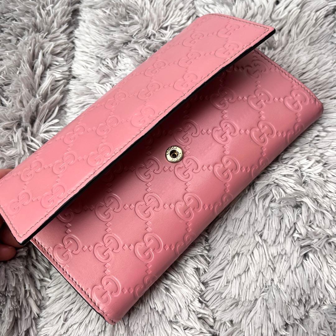 美品✨GUCCI シマ　くすみピンク　長財布　レディース