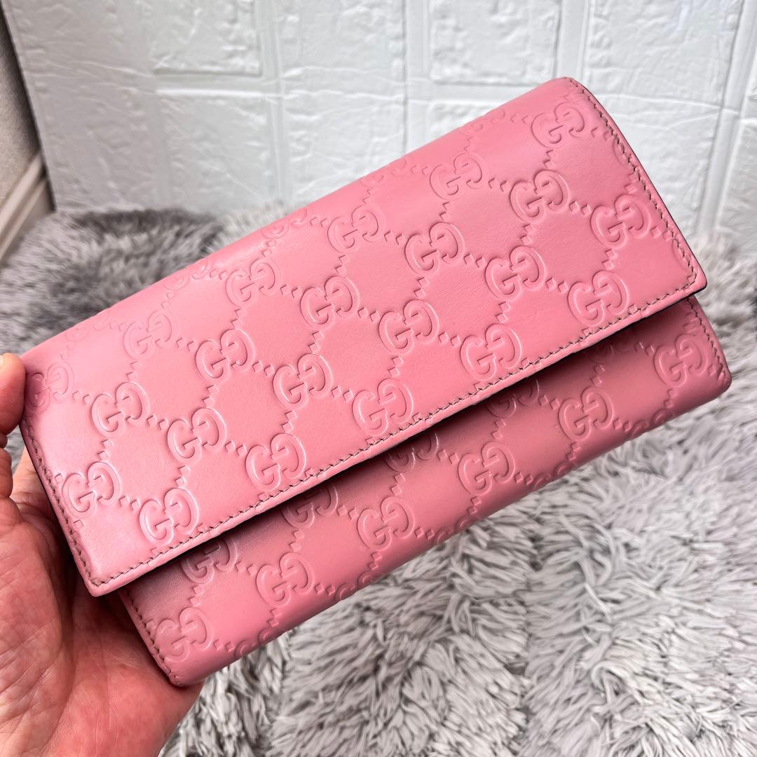 美品✨GUCCI シマ　くすみピンク　長財布　レディース