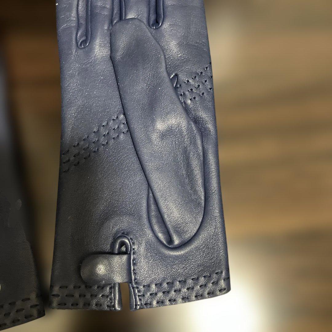 エルメス　ネイビー レザー 手袋