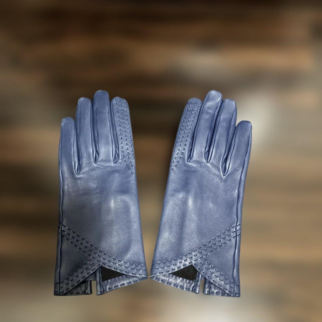 エルメス　ネイビー レザー 手袋