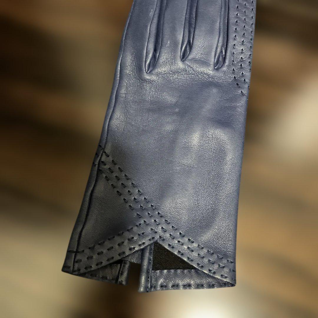 エルメス　ネイビー レザー 手袋