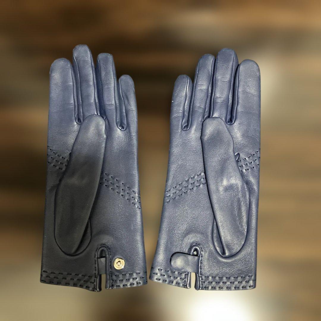 エルメス　ネイビー レザー 手袋