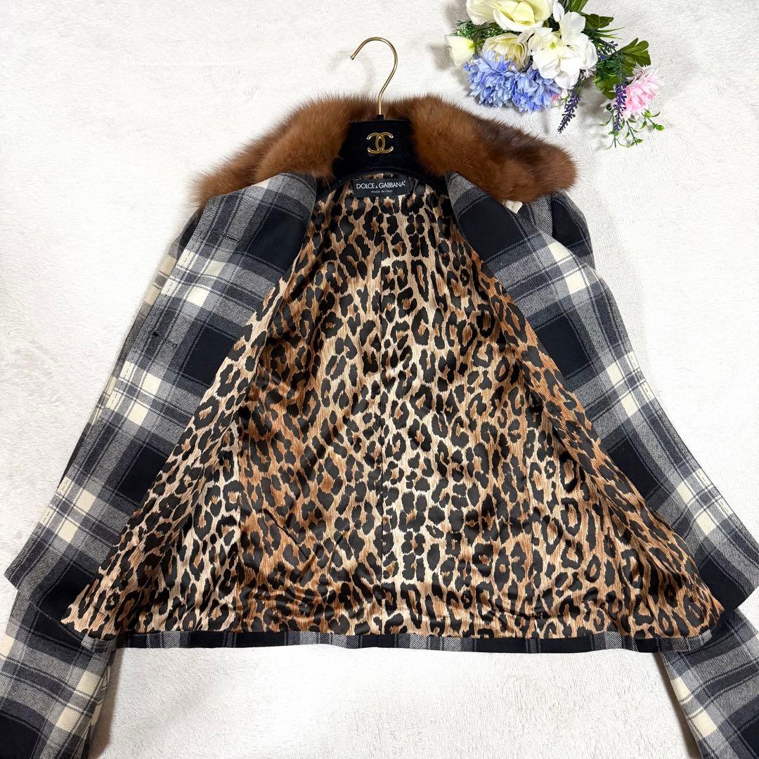 美品★DOLCE&GABBANA ドルガバ ファー付きジャケット チェック 40