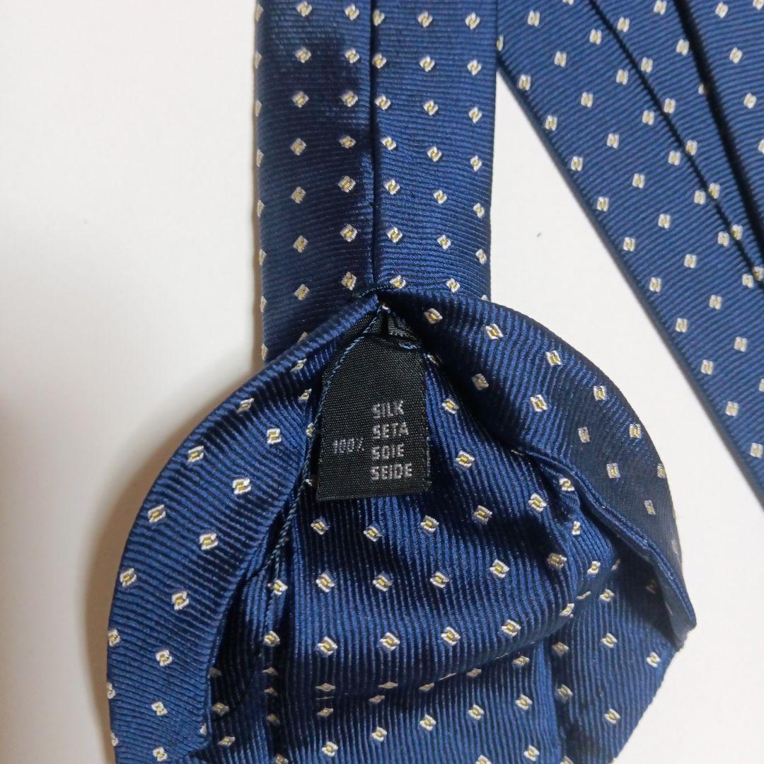保管品 ANGELO FUSCO 青 小紋柄 セッテピエゲネクタイ幅9.0センチ