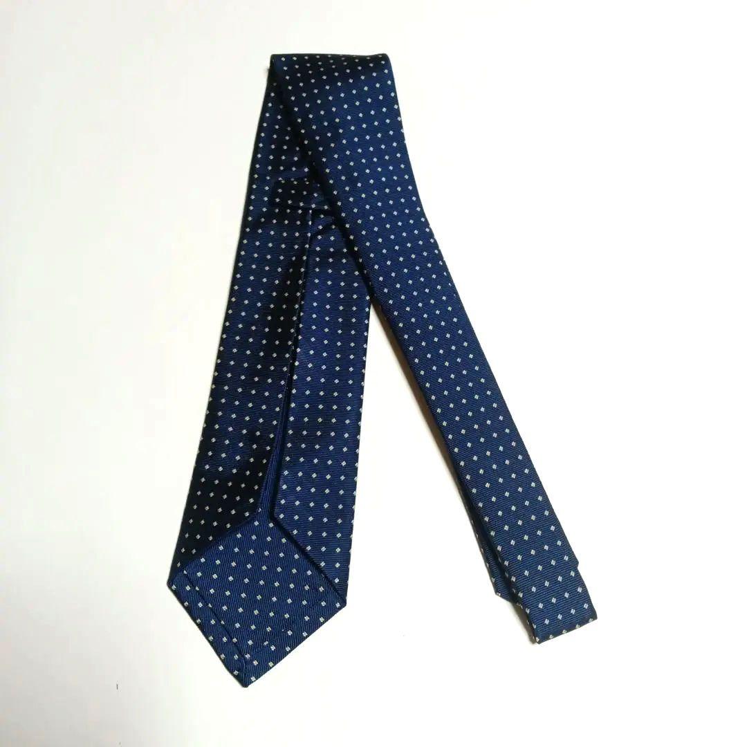 保管品 ANGELO FUSCO 青 小紋柄 セッテピエゲネクタイ幅9.0センチ