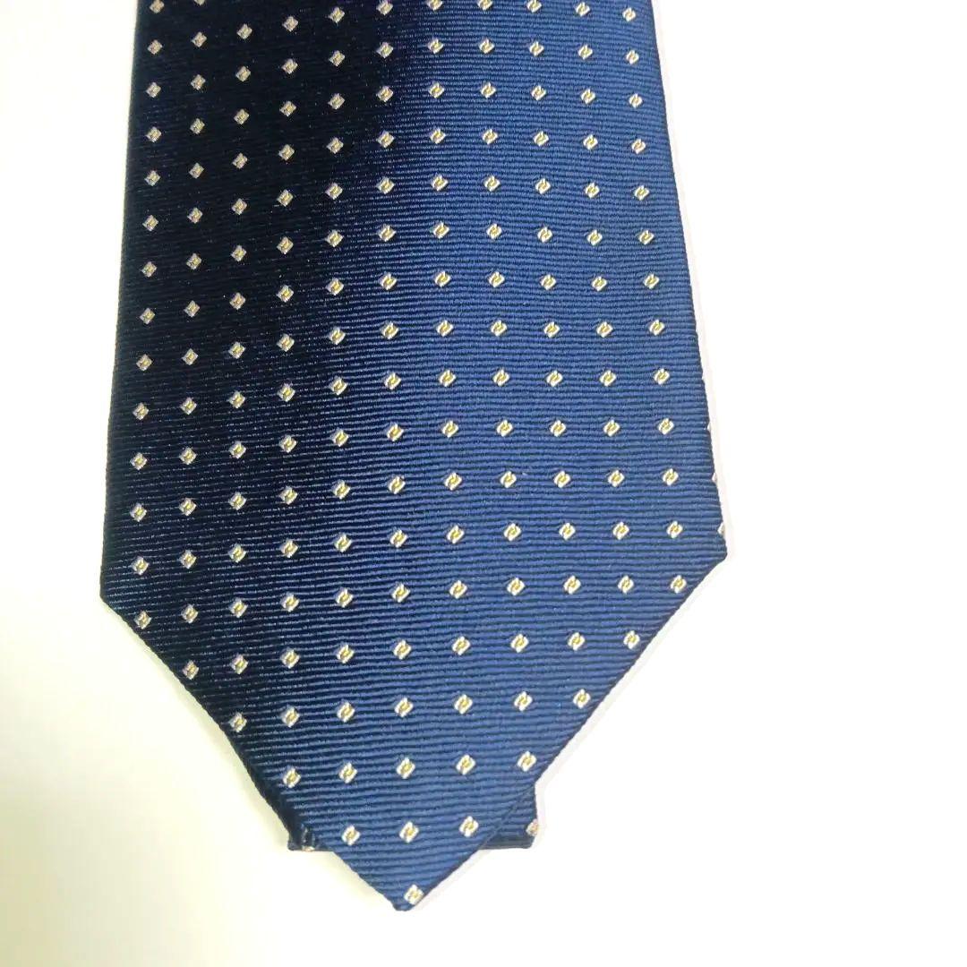 保管品 ANGELO FUSCO 青 小紋柄 セッテピエゲネクタイ幅9.0センチ
