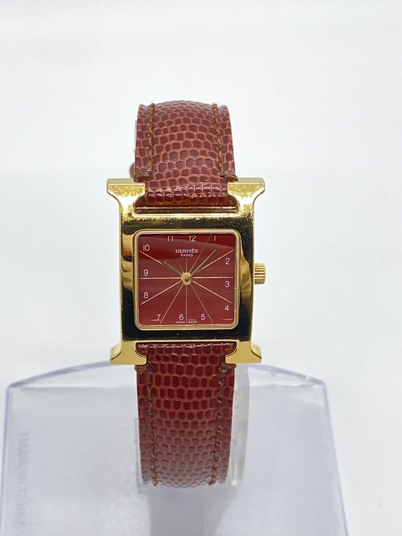 【新品電池】エルメス Hウォッチ HH1.201 ボルドー 赤 レッド ゴールド