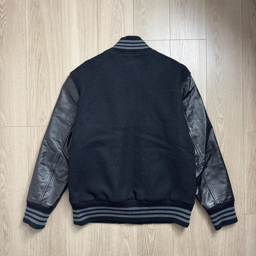 adidas 00s ビンテージ 刺繍ロゴ 袖革 スタジャン ブラック Lサイズ