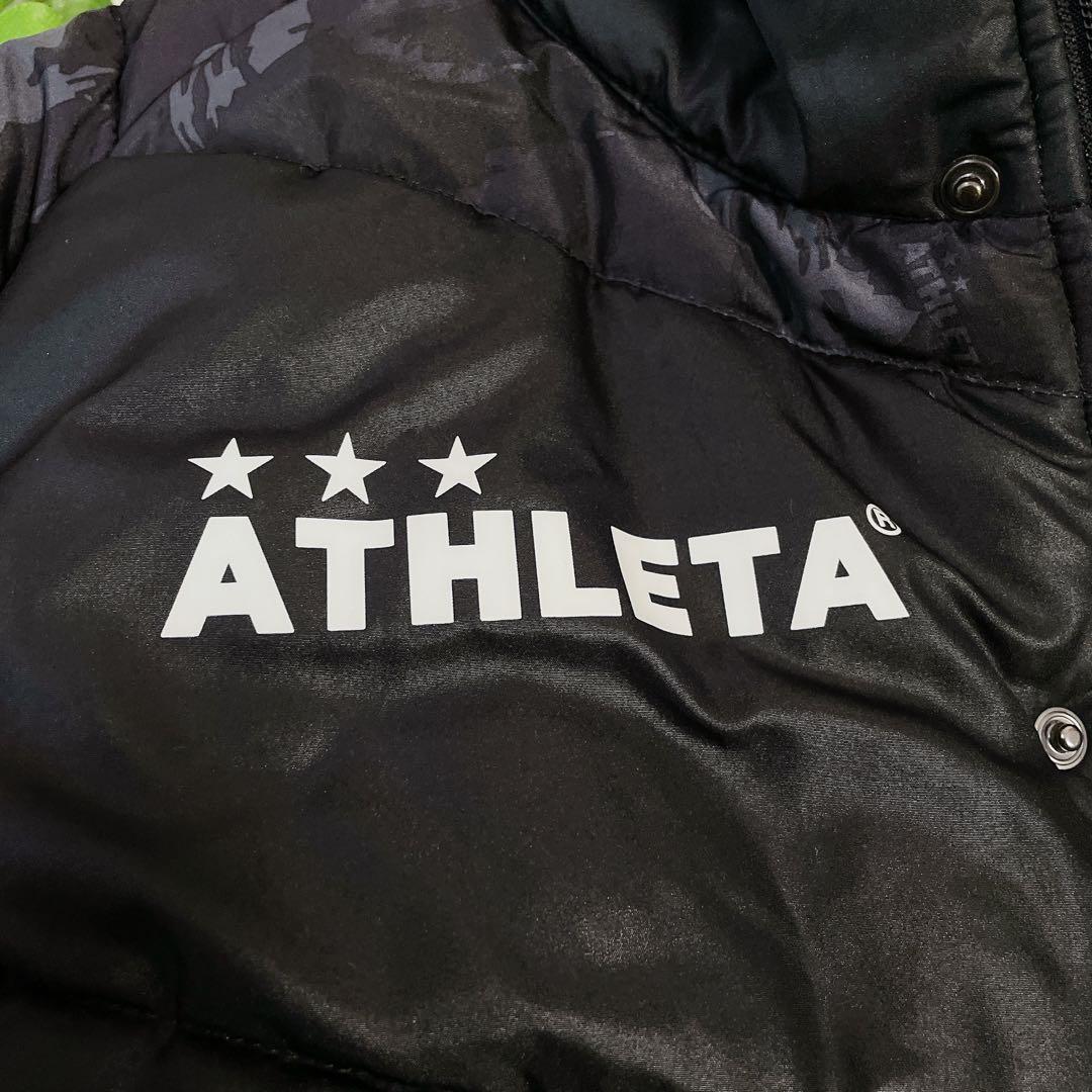 美品　アスレタ　中綿入ロングコート　ベンチコート　カモフラ柄　ロゴ入　Oサイズ