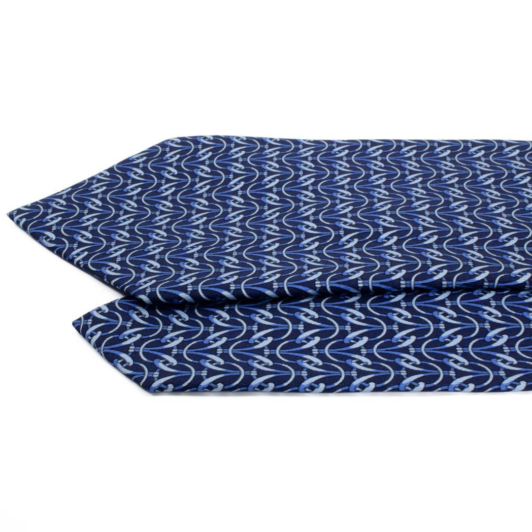 エルメス ネクタイ 新品同様 シルク ネイビーブルー 青 水色 ビジネス 総柄