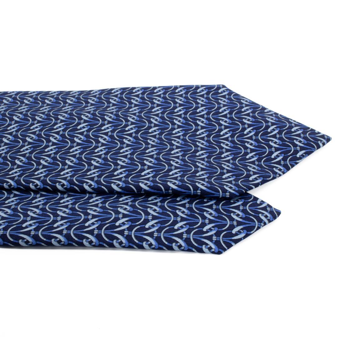 エルメス ネクタイ 新品同様 シルク ネイビーブルー 青 水色 ビジネス 総柄