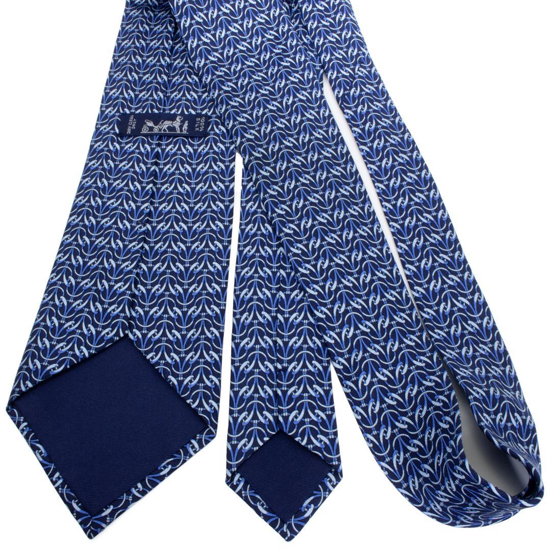 エルメス ネクタイ 新品同様 シルク ネイビーブルー 青 水色 ビジネス 総柄
