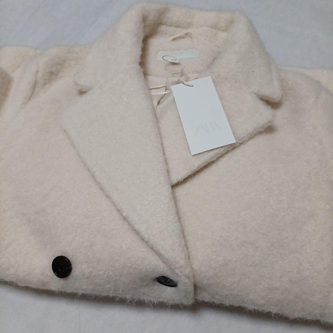 完売品 ZARA ブークレダブルブレストミディ丈コート S エクリュ