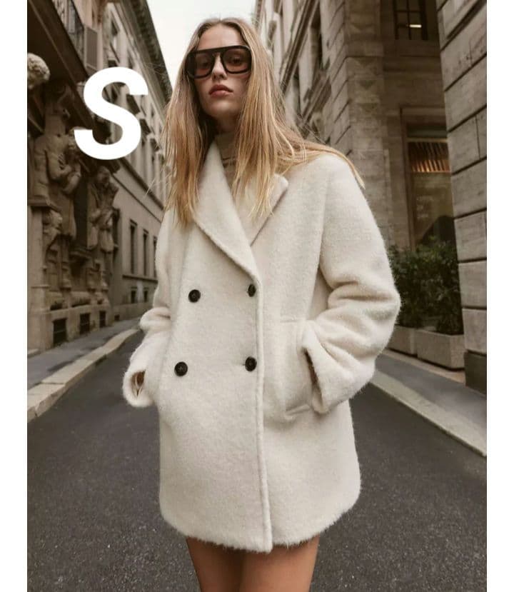 完売品 ZARA ブークレダブルブレストミディ丈コート S エクリュ