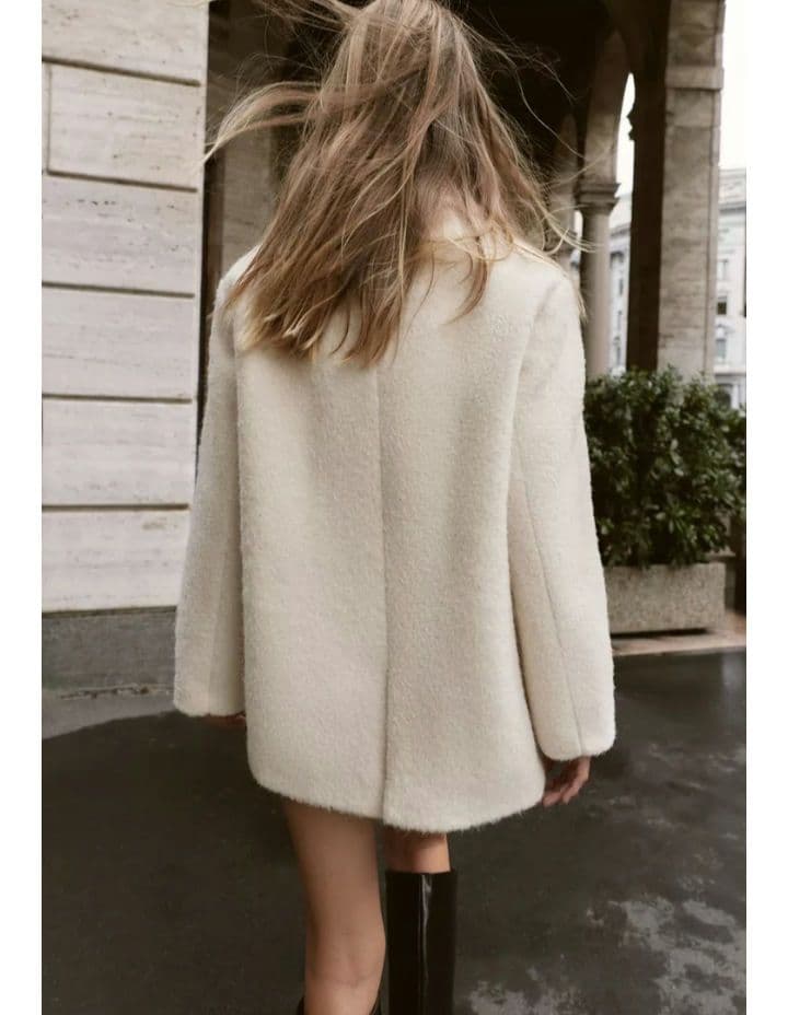 完売品 ZARA ブークレダブルブレストミディ丈コート S エクリュ