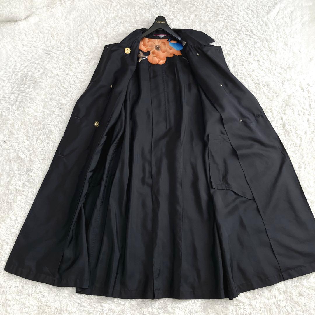 美品✨シルク100% レオナール スプリングコート 金ボタン ダブル トリム 花