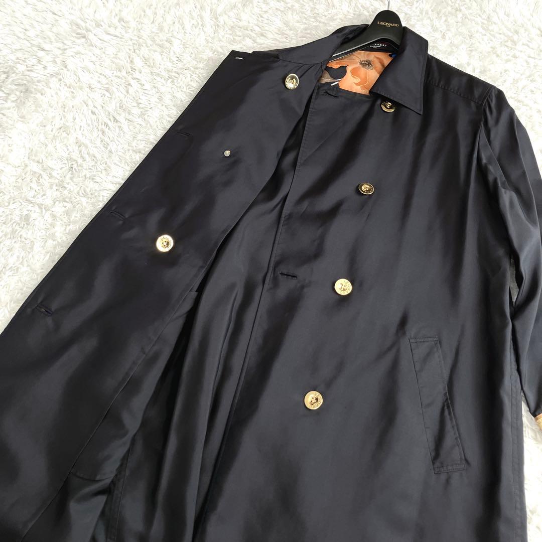 美品✨シルク100% レオナール スプリングコート 金ボタン ダブル トリム 花