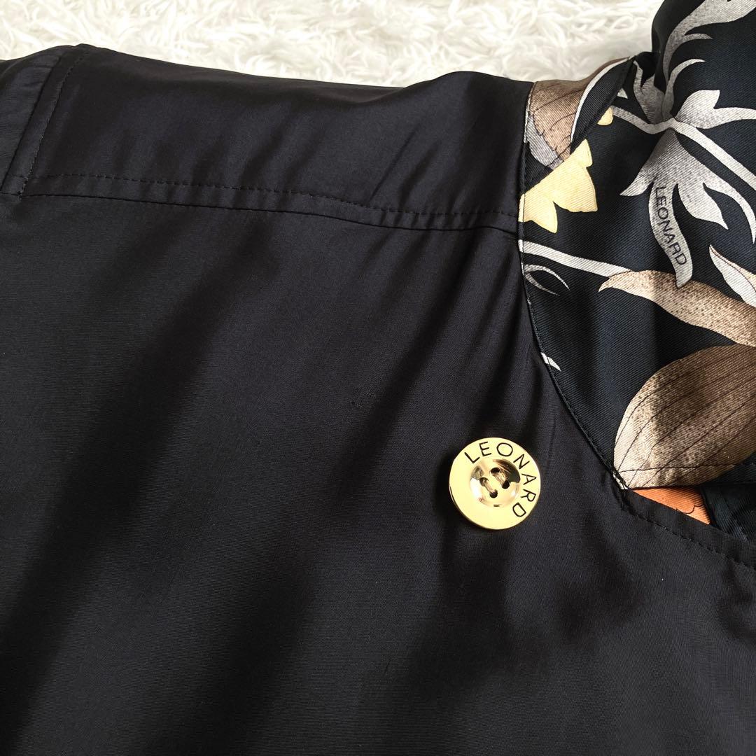 美品✨シルク100% レオナール スプリングコート 金ボタン ダブル トリム 花