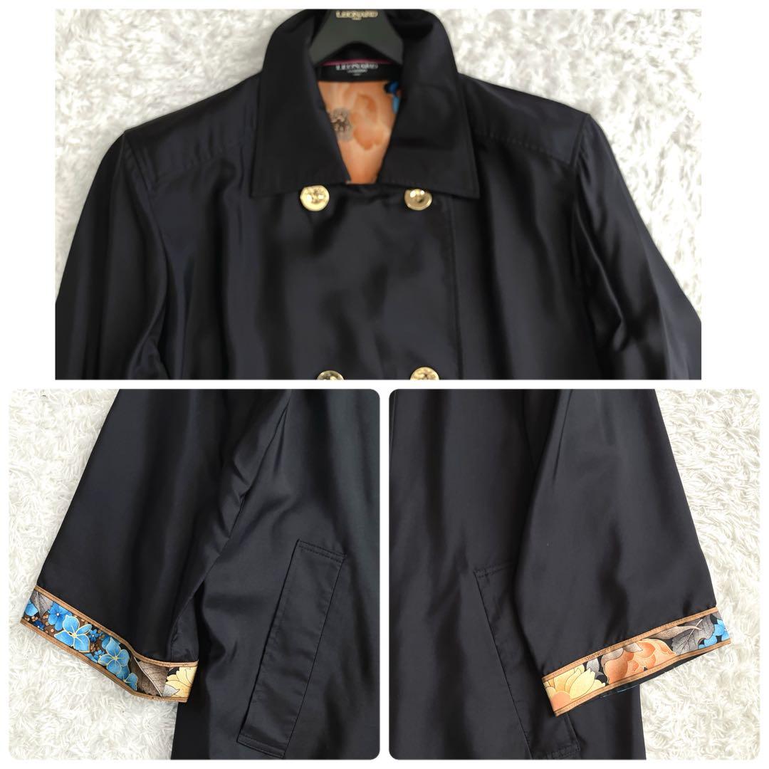 美品✨シルク100% レオナール スプリングコート 金ボタン ダブル トリム 花