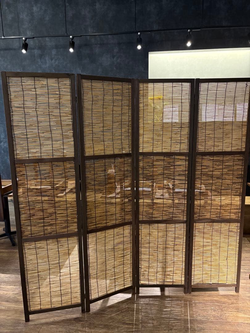 makko 竹製ブラウンパーテーション 4つ折り