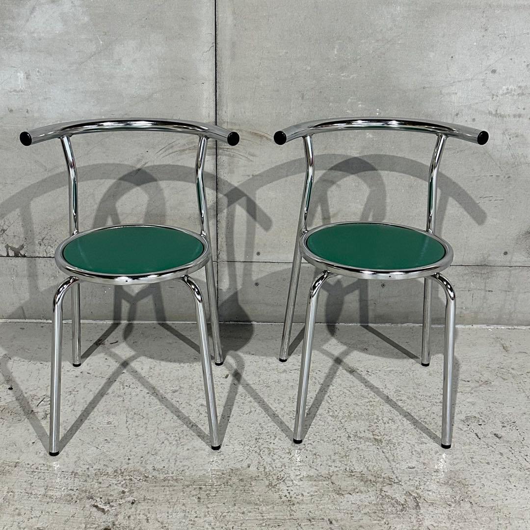 ★Chitose★ スチールラウンドチェア カフェチェア 昭和レトロ 2脚セット