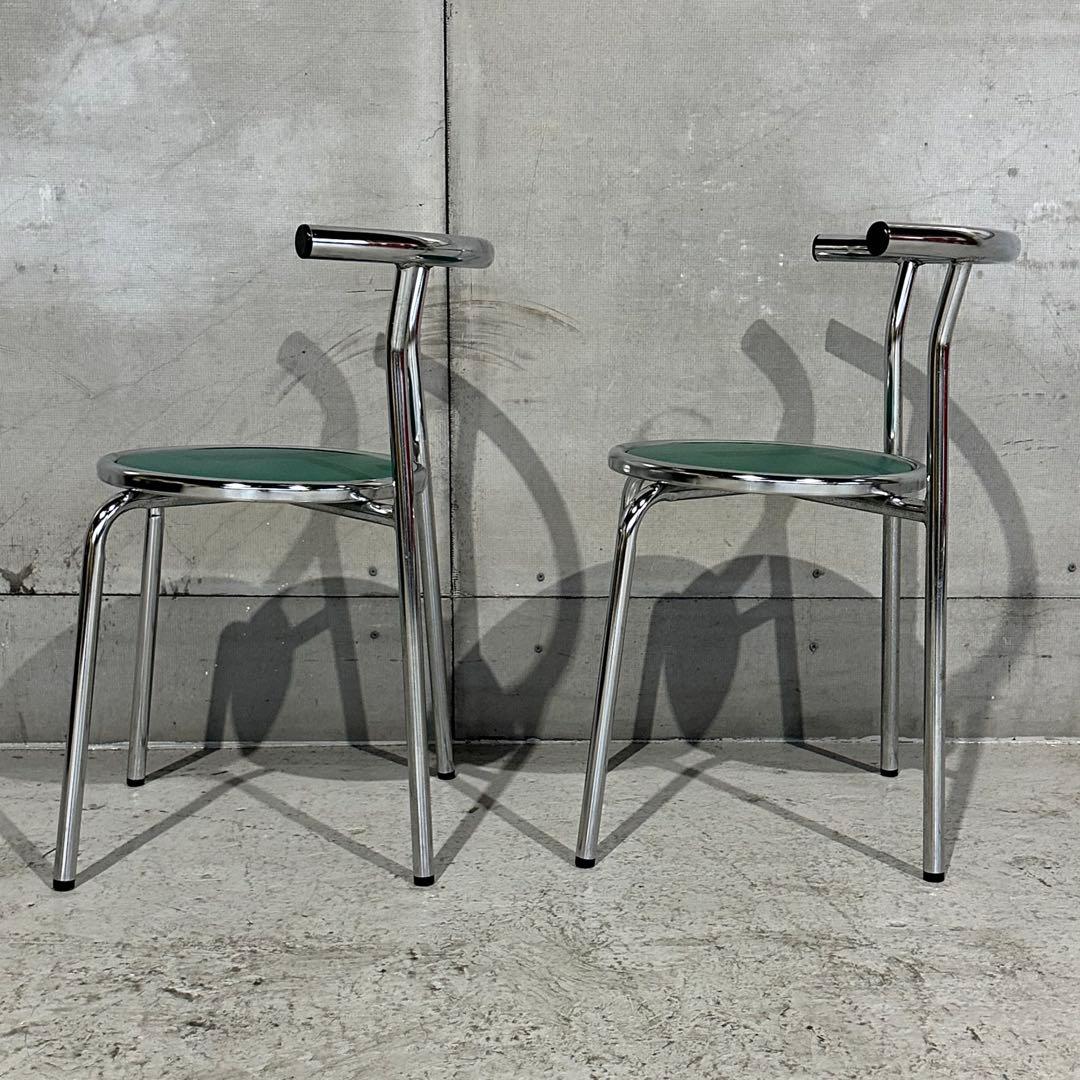 ★Chitose★ スチールラウンドチェア カフェチェア 昭和レトロ 2脚セット