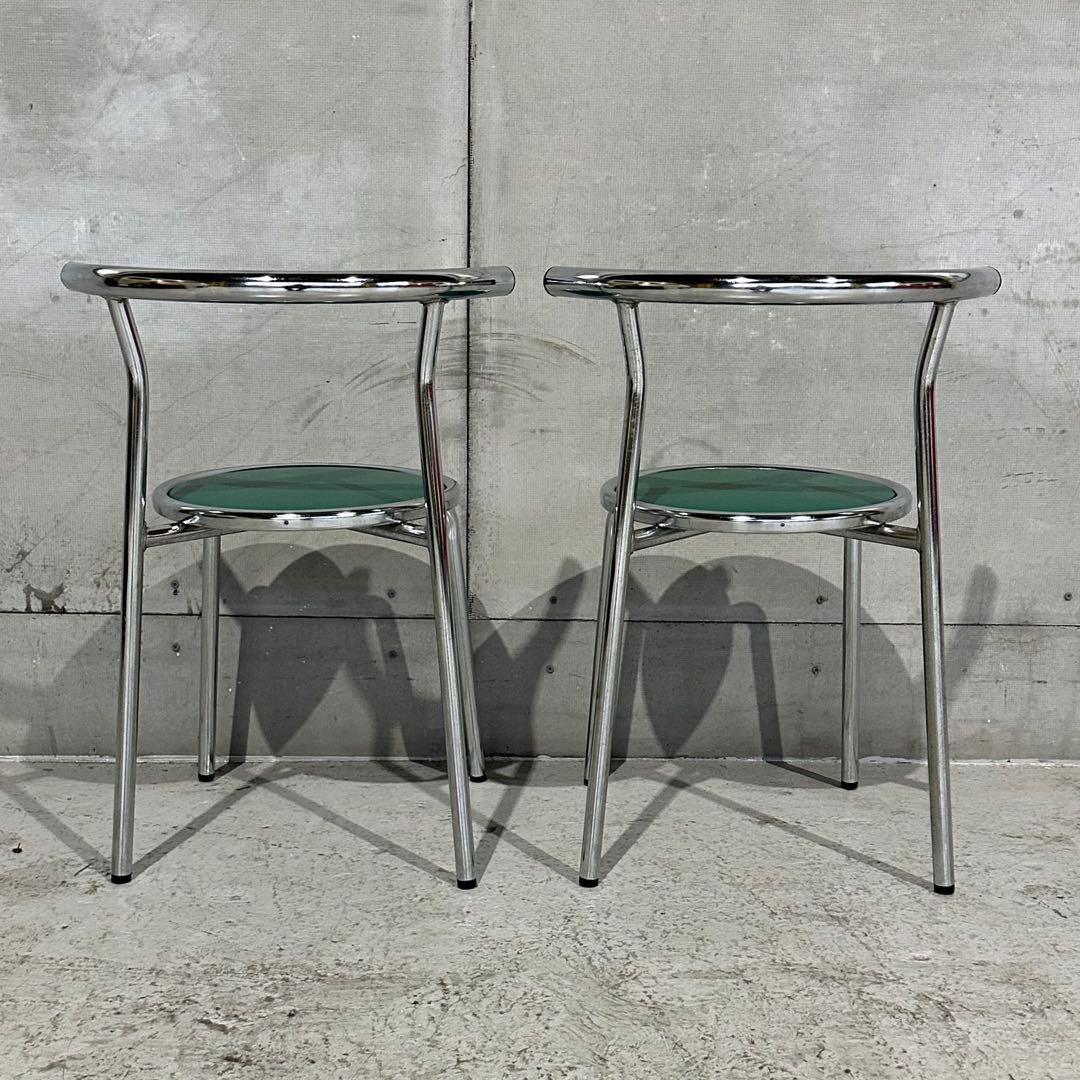 ★Chitose★ スチールラウンドチェア カフェチェア 昭和レトロ 2脚セット