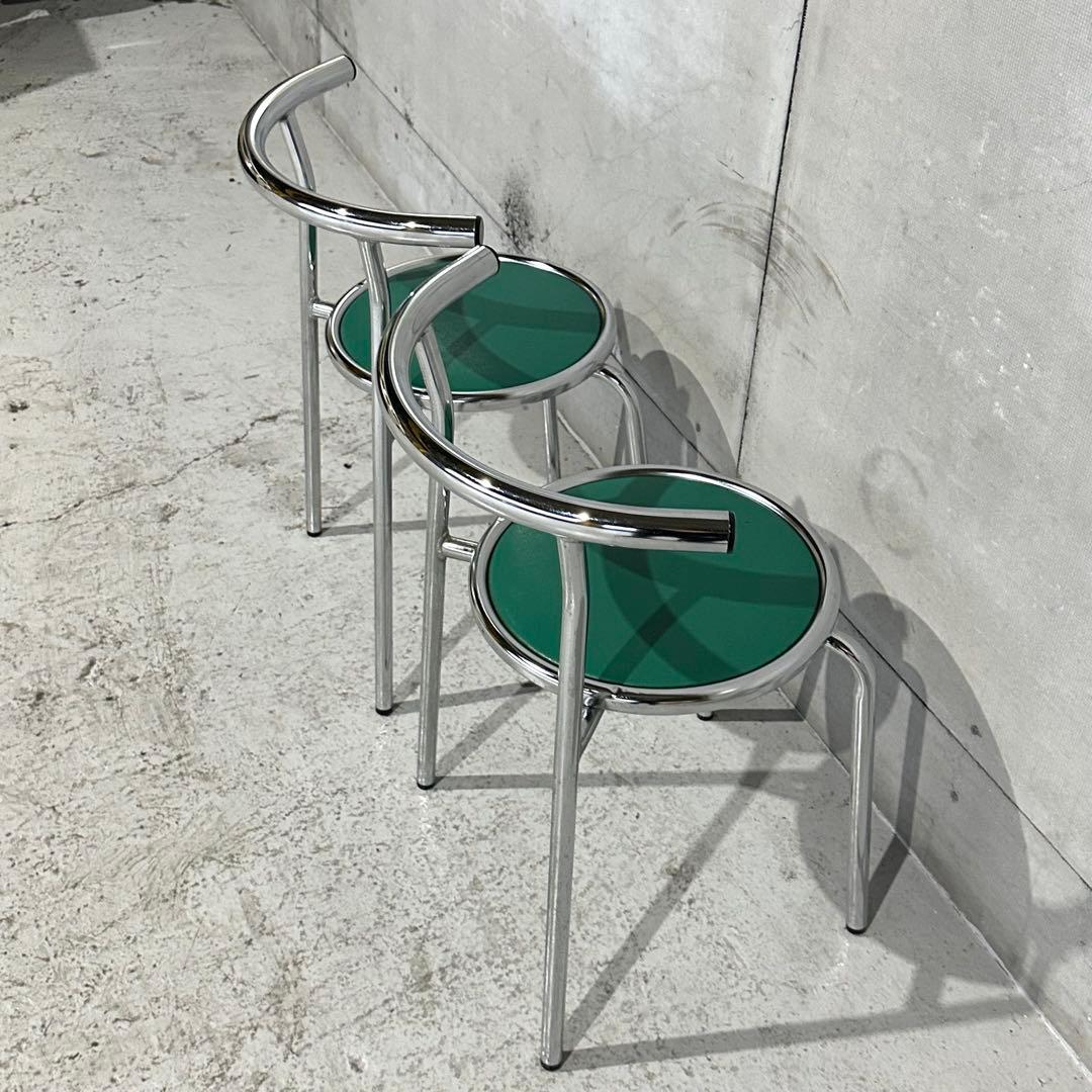 ★Chitose★ スチールラウンドチェア カフェチェア 昭和レトロ 2脚セット