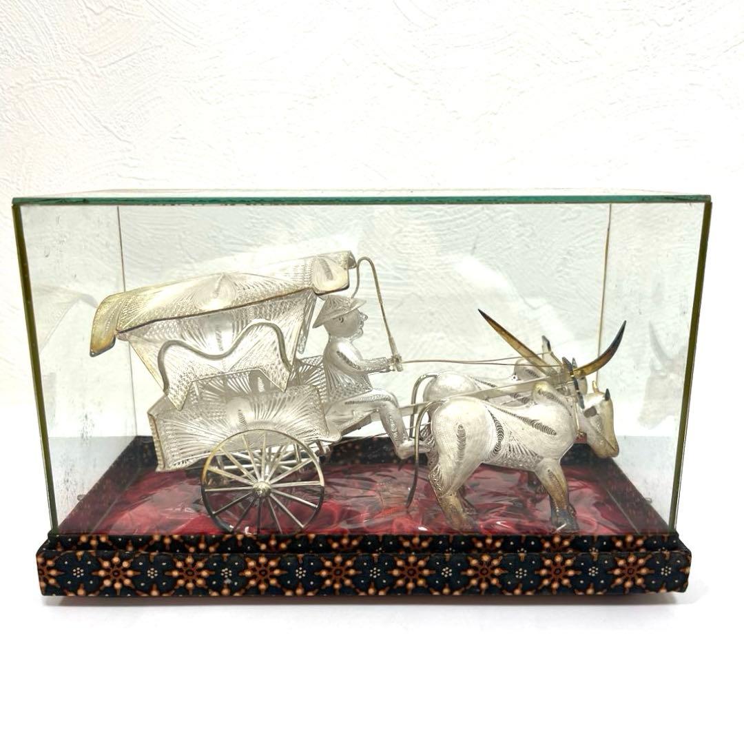 【希少】ヴィンテージ工芸品< 牛車と牛　銀線細工>シルバー925