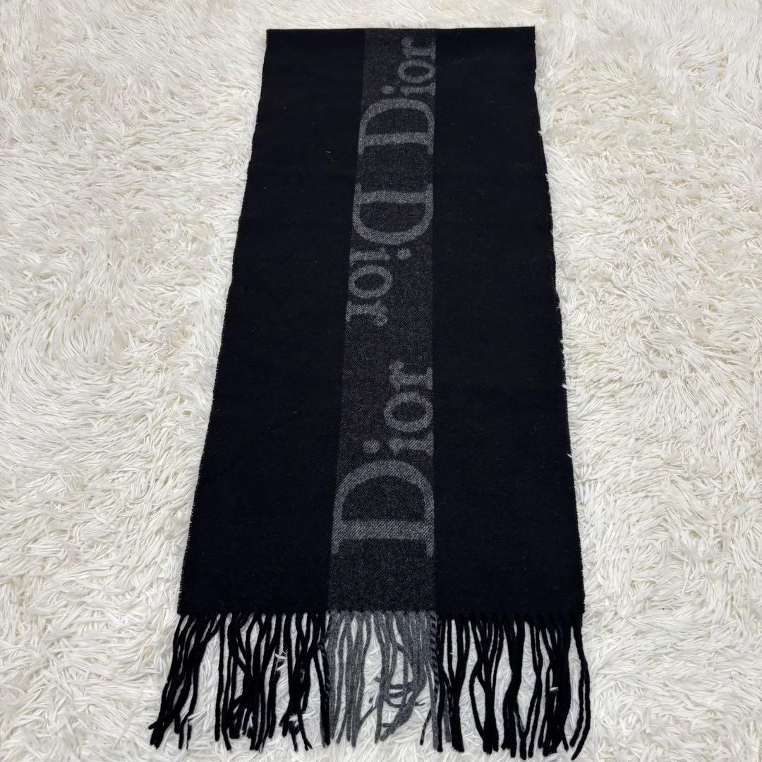 Dior クリスチャンディオール カシミヤ×メリノウール マフラー ブラック