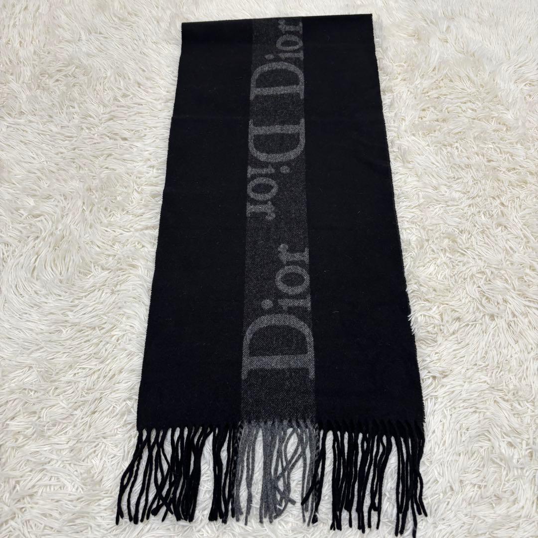 Dior クリスチャンディオール カシミヤ×メリノウール マフラー ブラック
