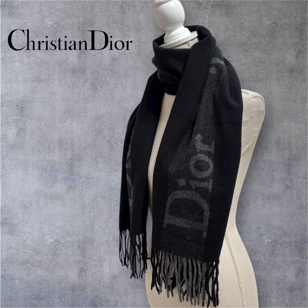 Dior クリスチャンディオール カシミヤ×メリノウール マフラー ブラック