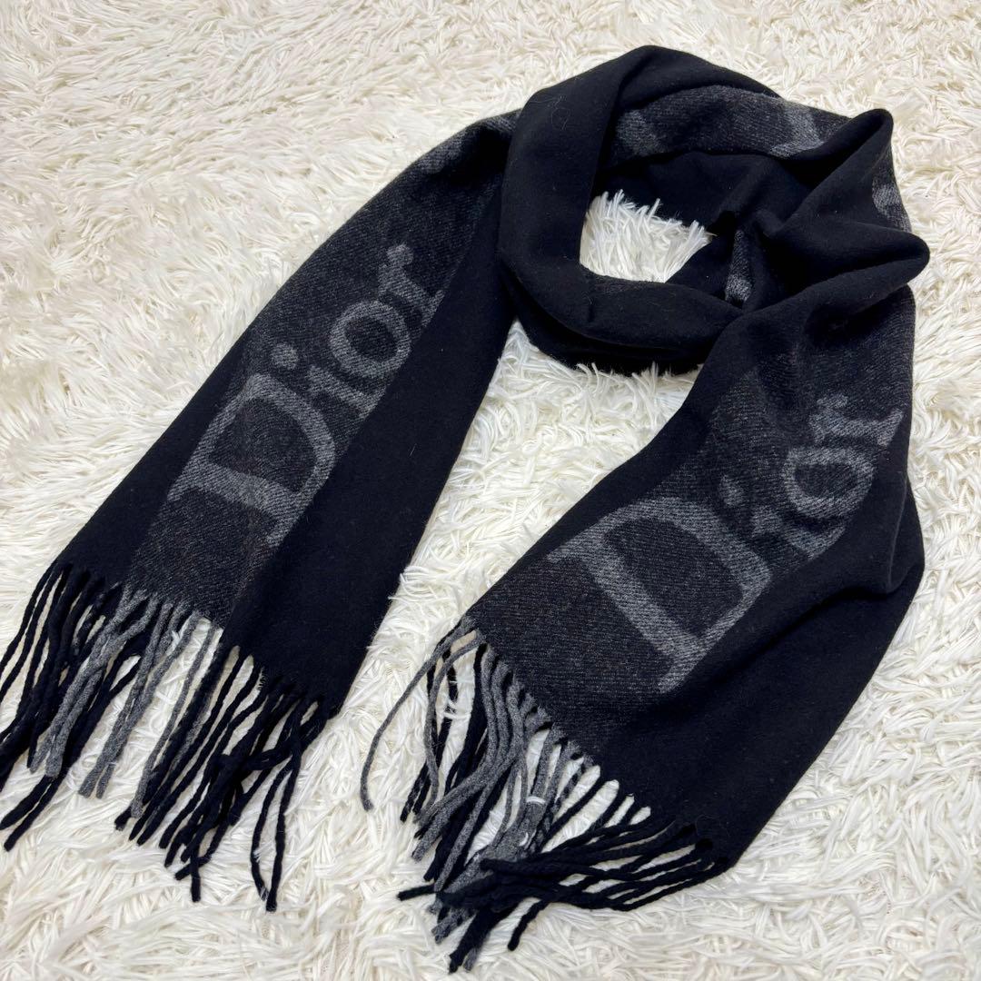 Dior クリスチャンディオール カシミヤ×メリノウール マフラー ブラック