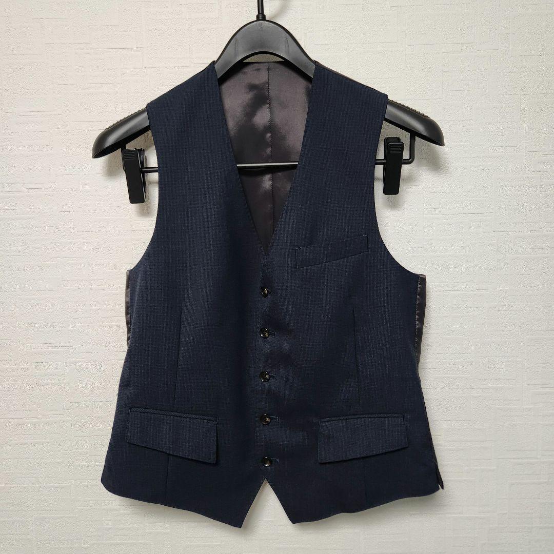 オリヒカ　メンズスーツ　スリーピース　セットアップ　濃紺ブルー　チェック　細身