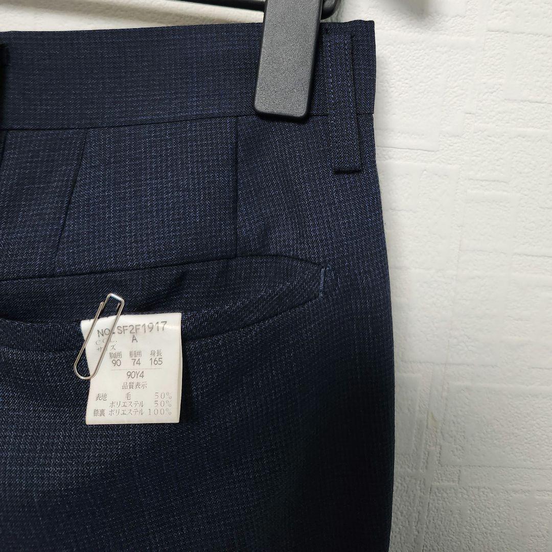 オリヒカ　メンズスーツ　スリーピース　セットアップ　濃紺ブルー　チェック　細身