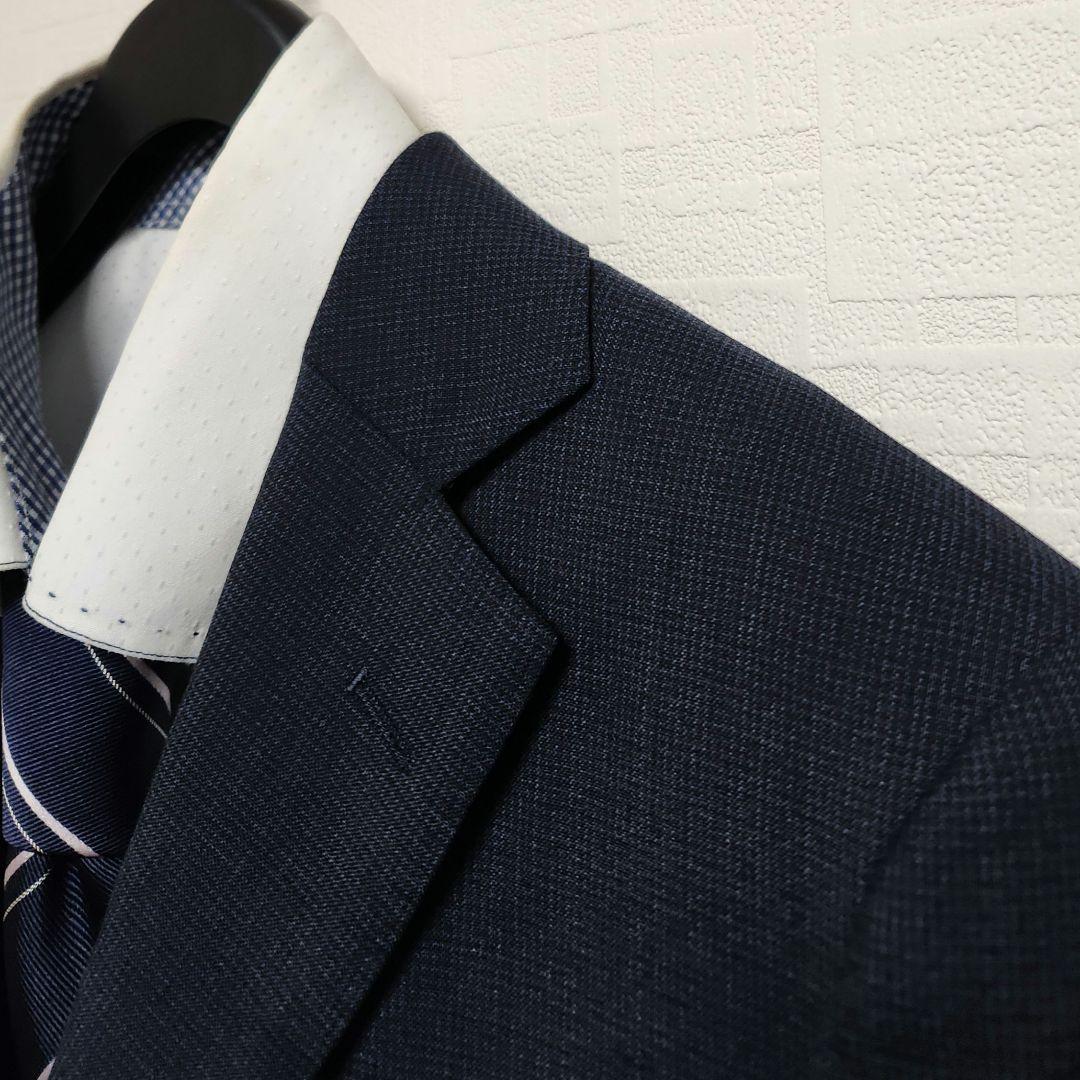 オリヒカ　メンズスーツ　スリーピース　セットアップ　濃紺ブルー　チェック　細身