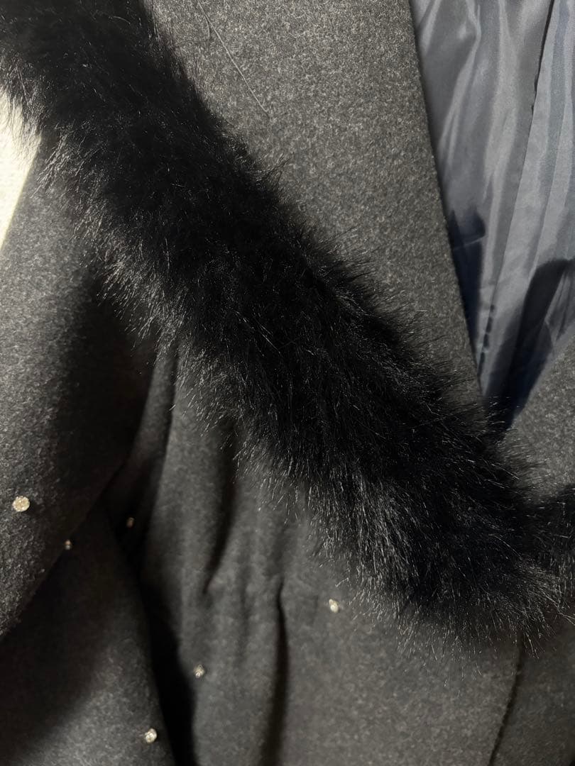 NICE CLAUP ナイスクラップ フードフェイクファービジューミドルコート