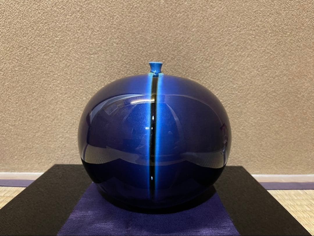 人間国宝三代徳田八十吉（正彦）燿彩線紋　壺