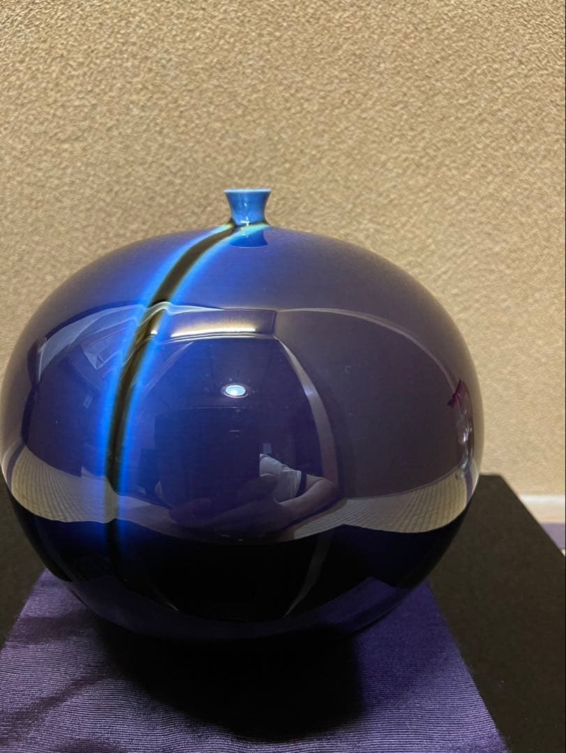 人間国宝三代徳田八十吉（正彦）燿彩線紋　壺