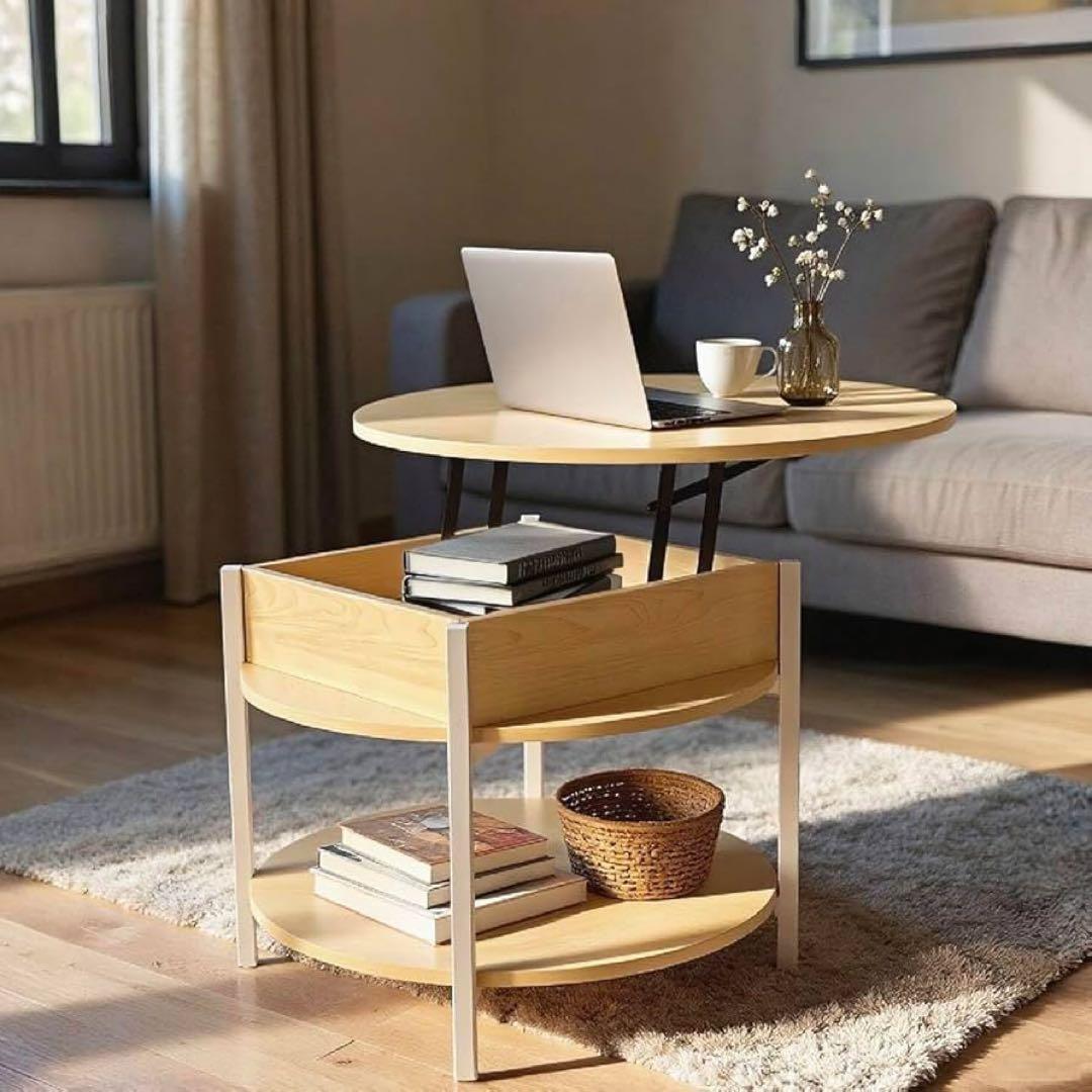 ローテーブル テーブル 一人暮らし 昇降天板 高さ調整 大容量収納 丸 ちゃぶ台