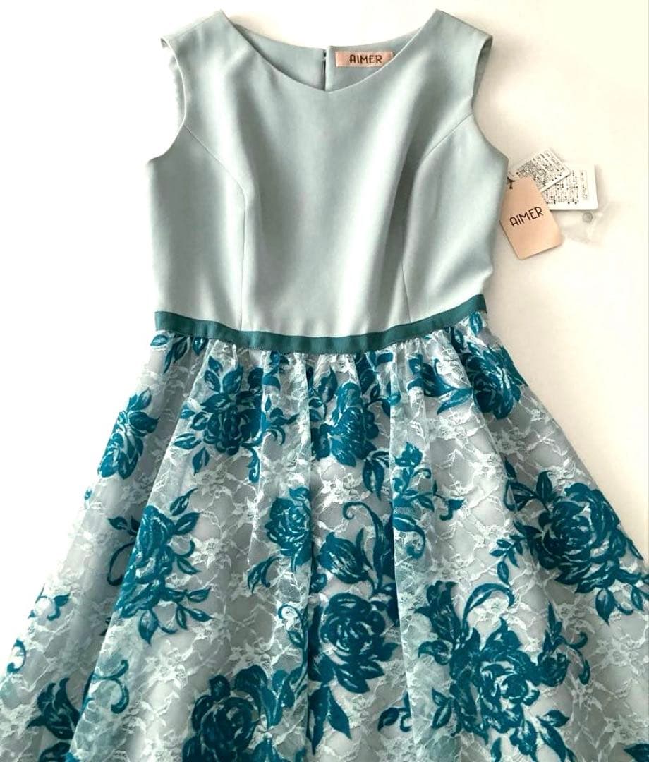 新品★ AIMER 花柄レース ドレスワンピース チュール バッククロス リボン