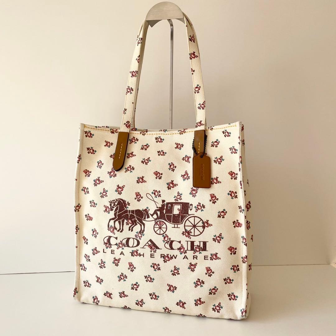 【極美品】COACH トートバッグ 花柄 ホース アンド キャリッジ 馬車 A4