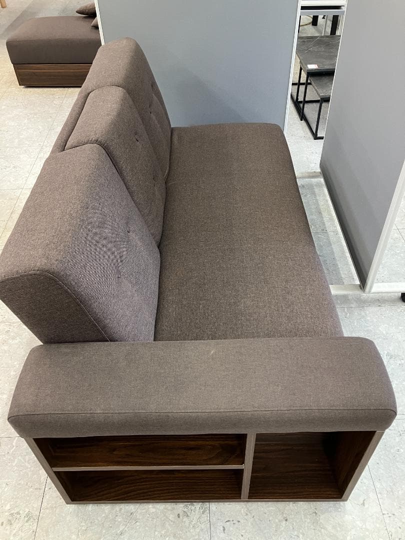 モダンデコ 2～3人掛け収納付き多機能ソファ ブラウン