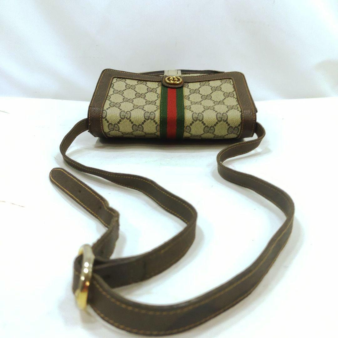 グッチ ショルダーバッグ レザー×PVC インターロッキング GG柄 ブラウン