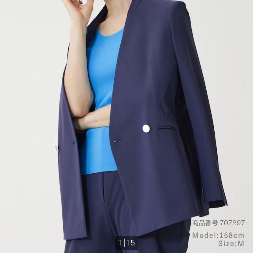 新品 PLST ハイストレッチトリコットカラーレスダブルジャケット XS